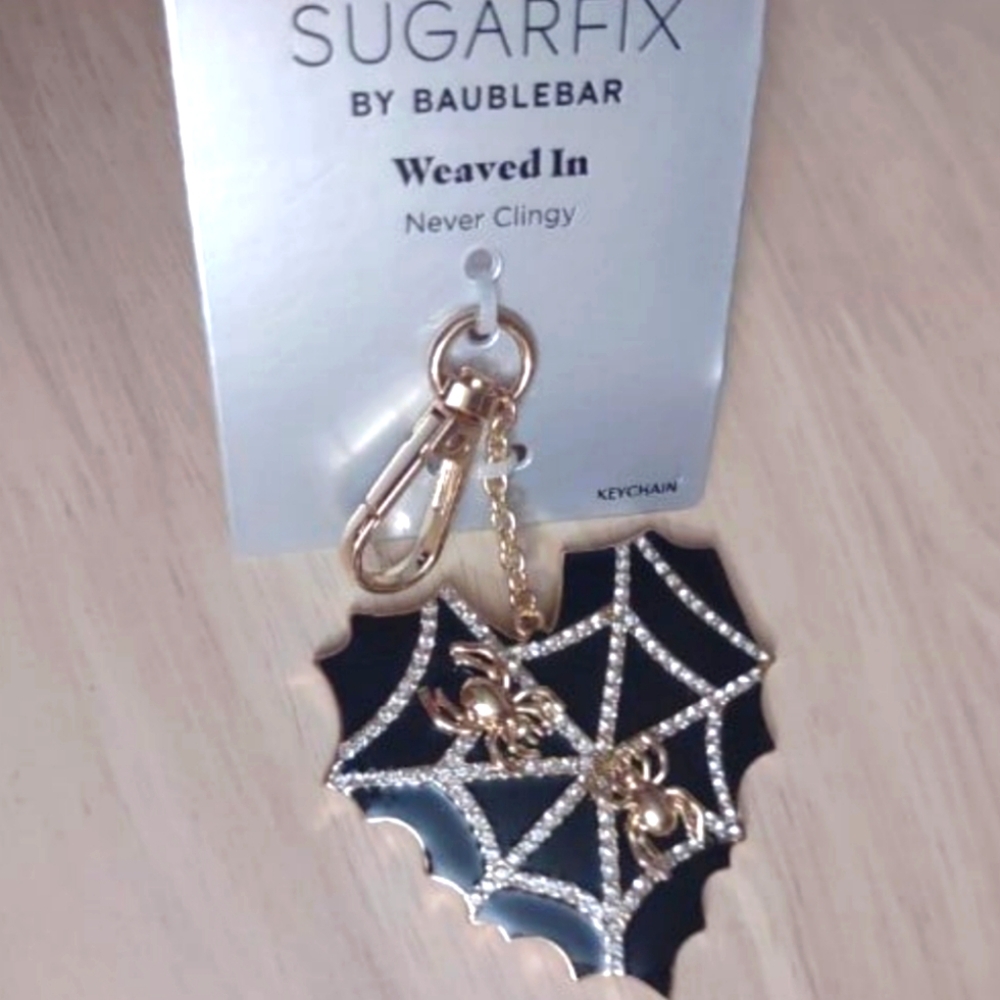 Sugarfix Baublebar Spider Web Crystal Gold Keychain Clip Accessory Bling